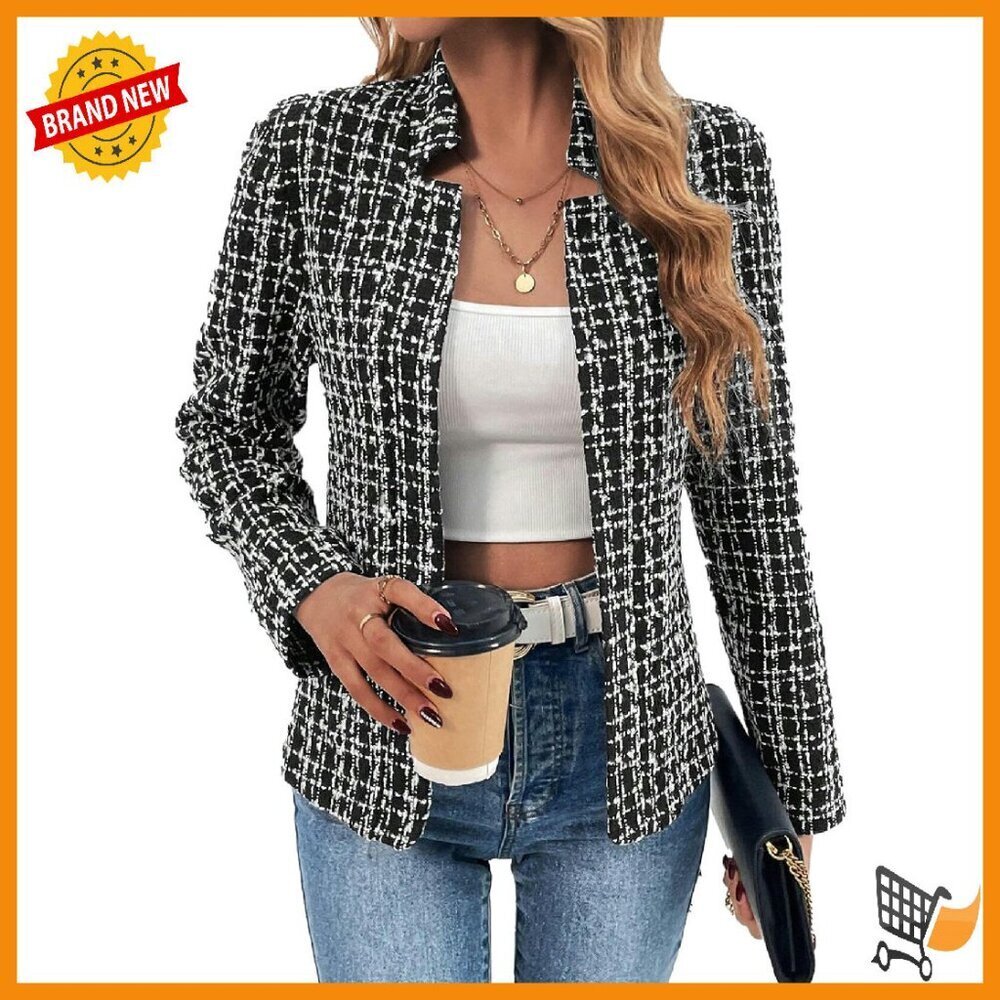 Women's Tweed Blazer Fully Lined Warm Work Casual Jacket Sizes X-XXL